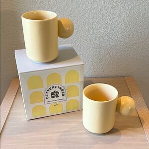 Neoflam Better Finger Ceramic Ball Mug 10oz Set Of Two NWT Color light yellow